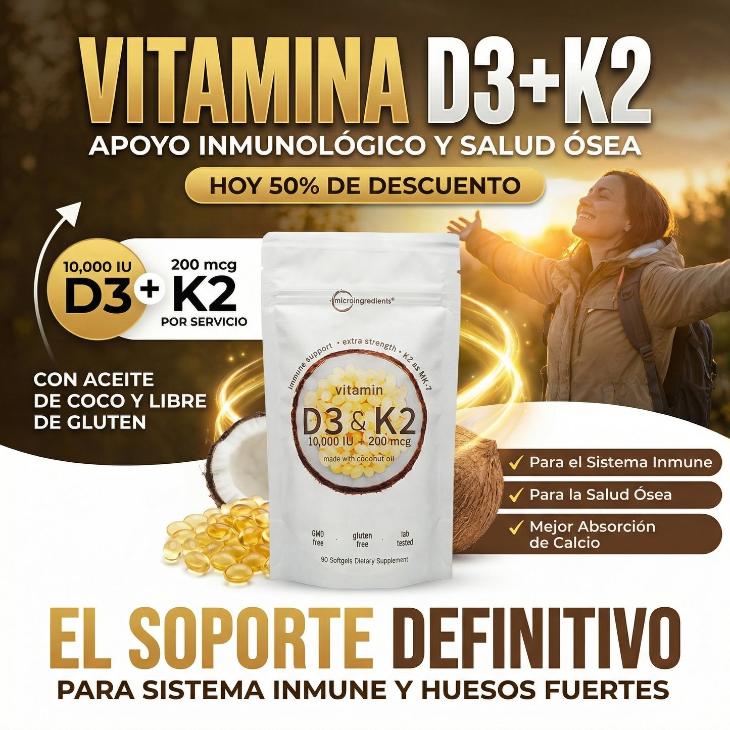 VITAMINA D3 + 200mcg DE VITAMINA K2